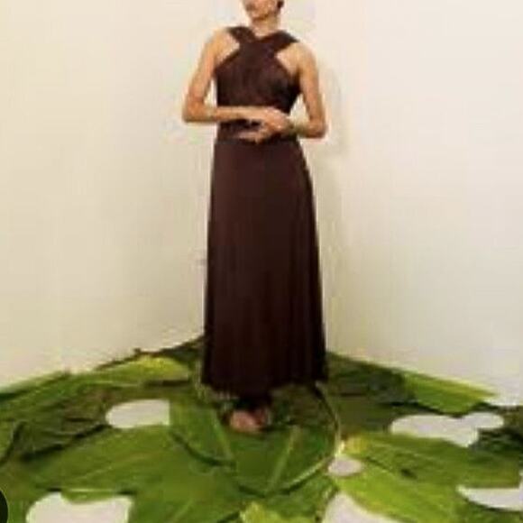 Spiegel EUC Vintage maxi high waist halter twist formal gown Small 6 dark brown - Picture 13 of 13